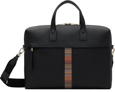 Paul Smith Black Leather 'signature Stripe' Trim Folio Briefcase In Orange