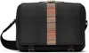 Paul Smith Black Leather Signature Stripe Trim Messenger Bag In 79 Black