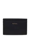 Paul Smith Black Leather Card Holder With Colored Stripes  In Red