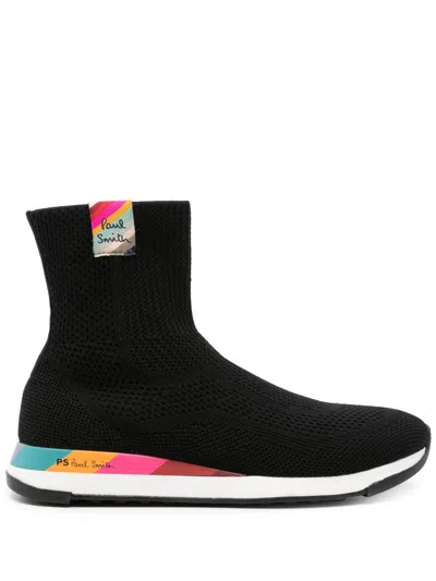 PAUL SMITH BLACK LOGO PATCH HIGH TOP SNEAKERS