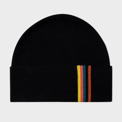 Paul Smith Black Merino Wool 'artist Stripe' Beanie Hat