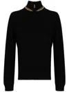 PAUL SMITH BLACK MERINO WOOL CARDIGAN WITH STRIPE DETAIL