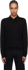 Paul Smith Black Merino Wool Knitted Long Sleeve Polo In 79 Black