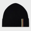Paul Smith Black Merino Wool 'signature Stripe' Trim Beanie In Black