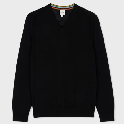 PAUL SMITH BLACK MERINO WOOL V-NECK SWEATER