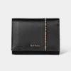 Paul Smith Black Mini Leather Tri-fold Purse With 'signature Stripe' Trim In Black