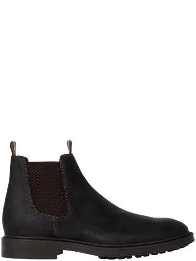 Paul Smith Black Multicolor Detail Leather Sidney Chelsea Boots In Brown