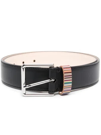 PAUL SMITH MEN BLACK SIGNATURE BUCKLE BELT, 32 LUXURY BELTS FOR MEN DARVEYS