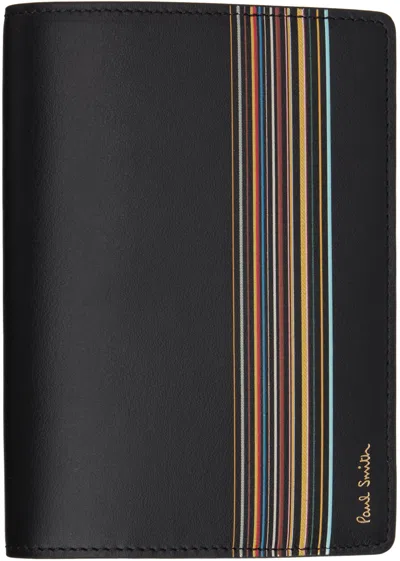 Paul Smith Black Signature Stripe Block Passport Holder