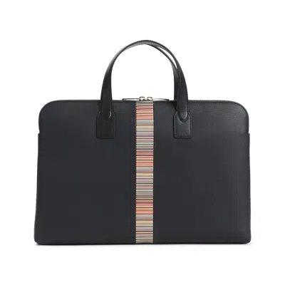 Paul Smith Black Signature Stripe Cow Leather Handbag
