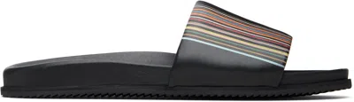 PAUL SMITH BLACK 'SIGNATURE STRIPE' LEATHER BELLAGIO SLIDES