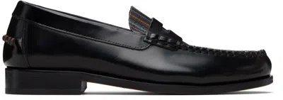 Paul Smith Black 'signature Stripe' Leather 'lido' Loafers