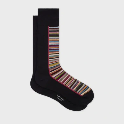 Paul Smith Black 'signature Stripe' Panel Socks Multicolour