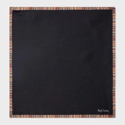 Paul Smith Black 'signature Stripe' Silk Pocket Square