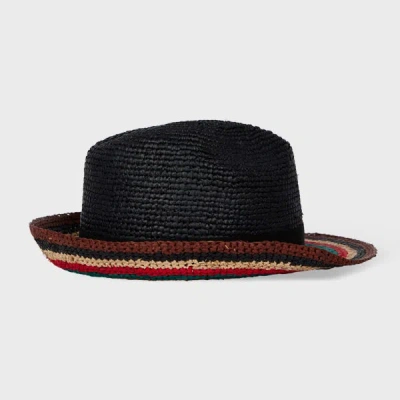 Paul Smith Black 'signature Stripe' Straw Trilby Hat