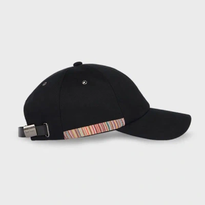 Paul Smith Black 'signature Stripe' Trim Baseball Cap