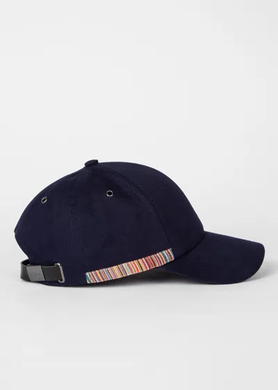 Paul Smith Black 'signature Stripe' Trim Cotton Baseball Cap