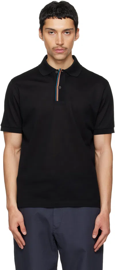 Paul Smith Black 'signature Stripe' Trim Polo