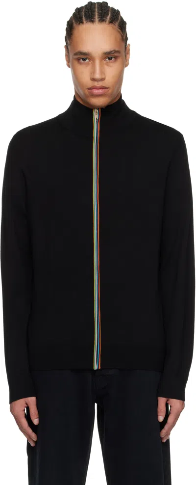 Paul Smith Black Signature Striped Zip Cardigan In 79 Black