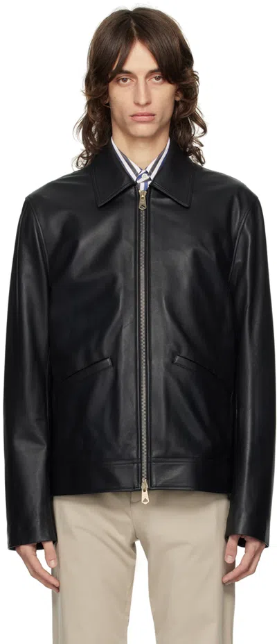 Paul Smith Black Slim-fit Leather Jacket In 79 Blacks