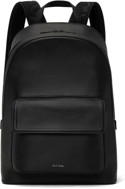 Paul Smith Black Straw-grain Embossed Leather Backpack In 79 Black