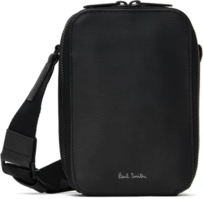 Paul Smith Black Straw-grain Embossed Leather Flight Pouch In 79 Black