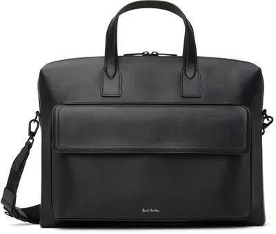 Paul Smith Black Straw-grain Embossed Leather Folio Briefcase In 79 Black
