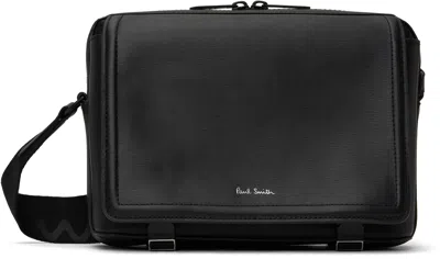 Paul Smith Black Straw-grain Embossed Leather Messenger Bag In 79 Black