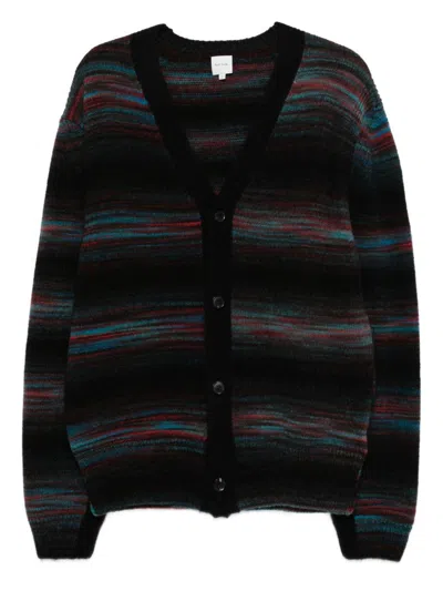PAUL SMITH BLACK STRIPED CARDIGAN WITH V-NECK PAUL SMITH