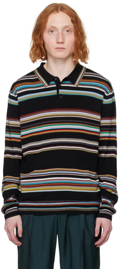 Paul Smith Black Striped Polo In 79 Blacks