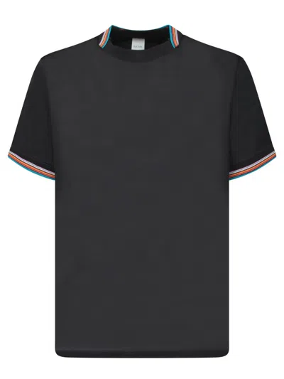 Paul Smith Black T-shirt With Multicolor Striped Accents