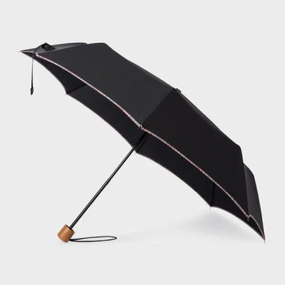 Paul Smith Black Telescopic Umbrella With 'signature Stripe' Trims In 92a Multi Coloured