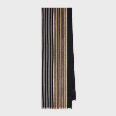Paul Smith Black Viscose-wool 'signature Stripe' Edge Scarf