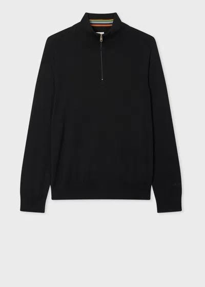 PAUL SMITH BLACK WOOL HALF-ZIP SWEATER