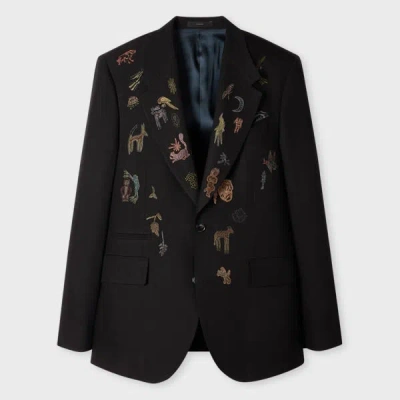 Paul Smith Black Wool-lyocell Embroidered 'little Beasts' Blazer