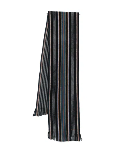 PAUL SMITH Black wool scarf with stripes PAUL SMITH