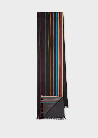 Paul Smith Navy Wool-silk 'signature Stripe' Scarf Blue