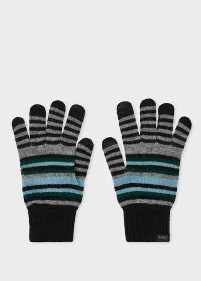 Paul Smith Black Wool Striped Gloves