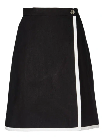PAUL SMITH BLACK WRAP SKIRT WITH CONTRASTING WHITE PROFILES