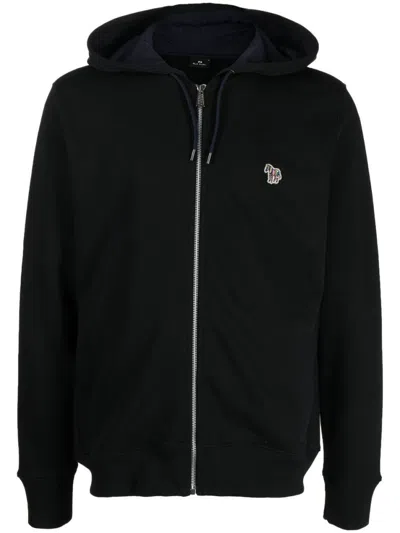 PAUL SMITH BLACK ZEBRA LOGO COTTON ZIP-UP HOODIE