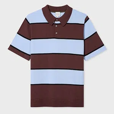 Paul Smith Blue And Brown Merino Wool Stripe Polo In Multi