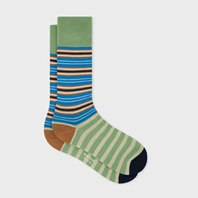 Paul Smith Blue And Green Mixed Stripe Socks In Multi