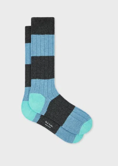 Paul Smith Blue And Grey Cashmere-blend Stripe Ribbed Socks In Multi