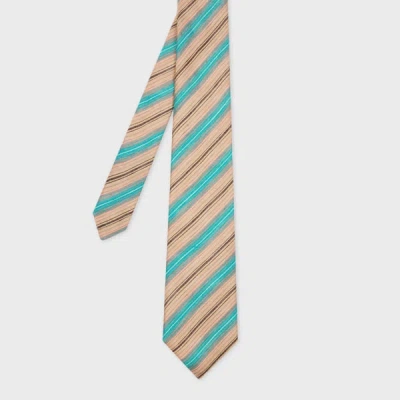 Paul Smith Blue And Orange Mix Stripe Linen-blend Tie In Multi
