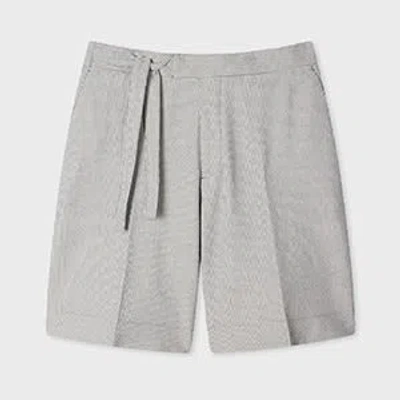 Paul Smith Blue And White Stripe Seersucker Tie-waist Shorts Grey In Gray