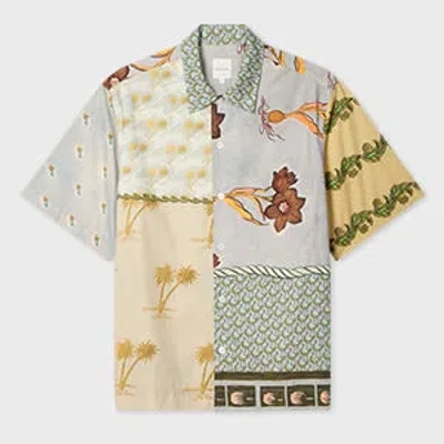 PAUL SMITH BLUE AND YELLOW MULTI TEXTILE MIX-UP SHIRT