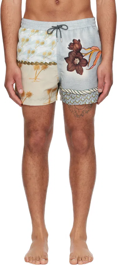 Paul Smith Blue & Yellow Textile Mix Swim Shorts