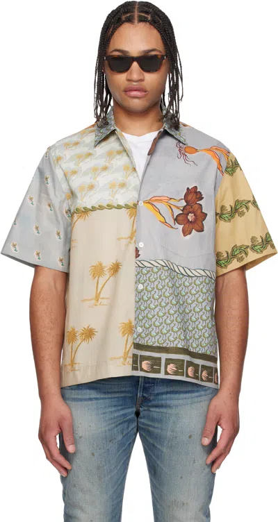 Paul Smith Textile Patchwork Muted Tones Casual Shirt In Multi