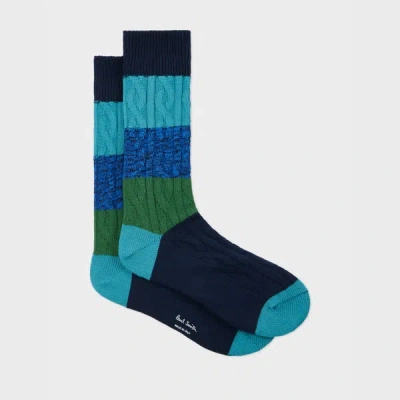 Paul Smith Blue Cable Knit Block Stripe Socks