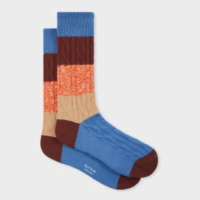 Paul Smith Blue Cable Knit Block Stripe Socks
